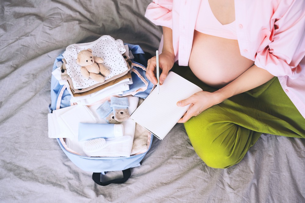 pregnant woman packing hospital bag